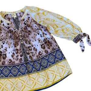 Fig & Flower yellow blue paisley animal print top